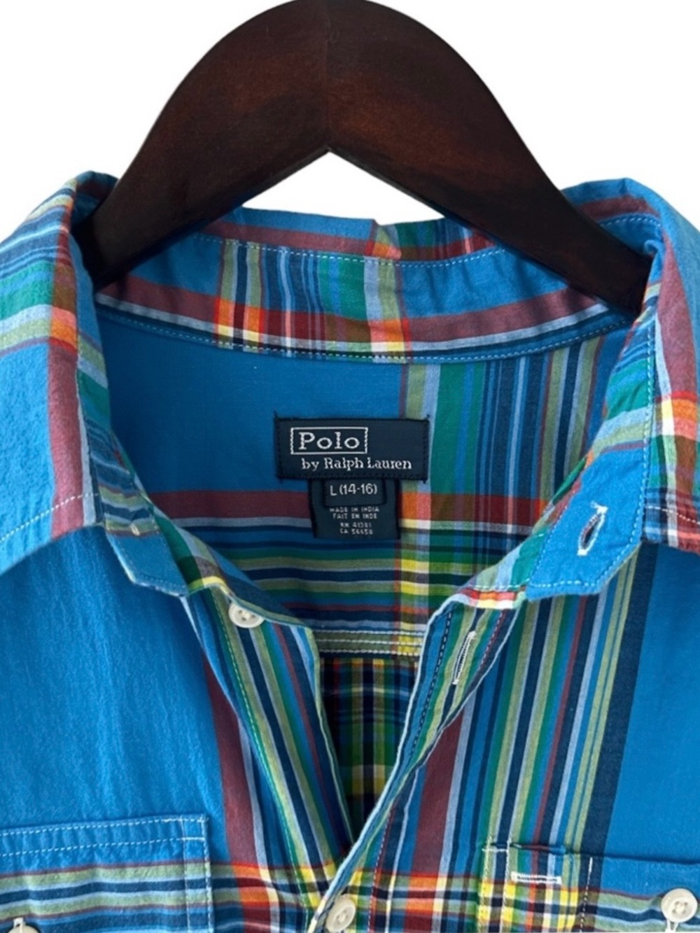 Polo Ralph Lauren Blue Plaid Button Down Long Sleeve Shirt Size Large - Picture 3 of 6
